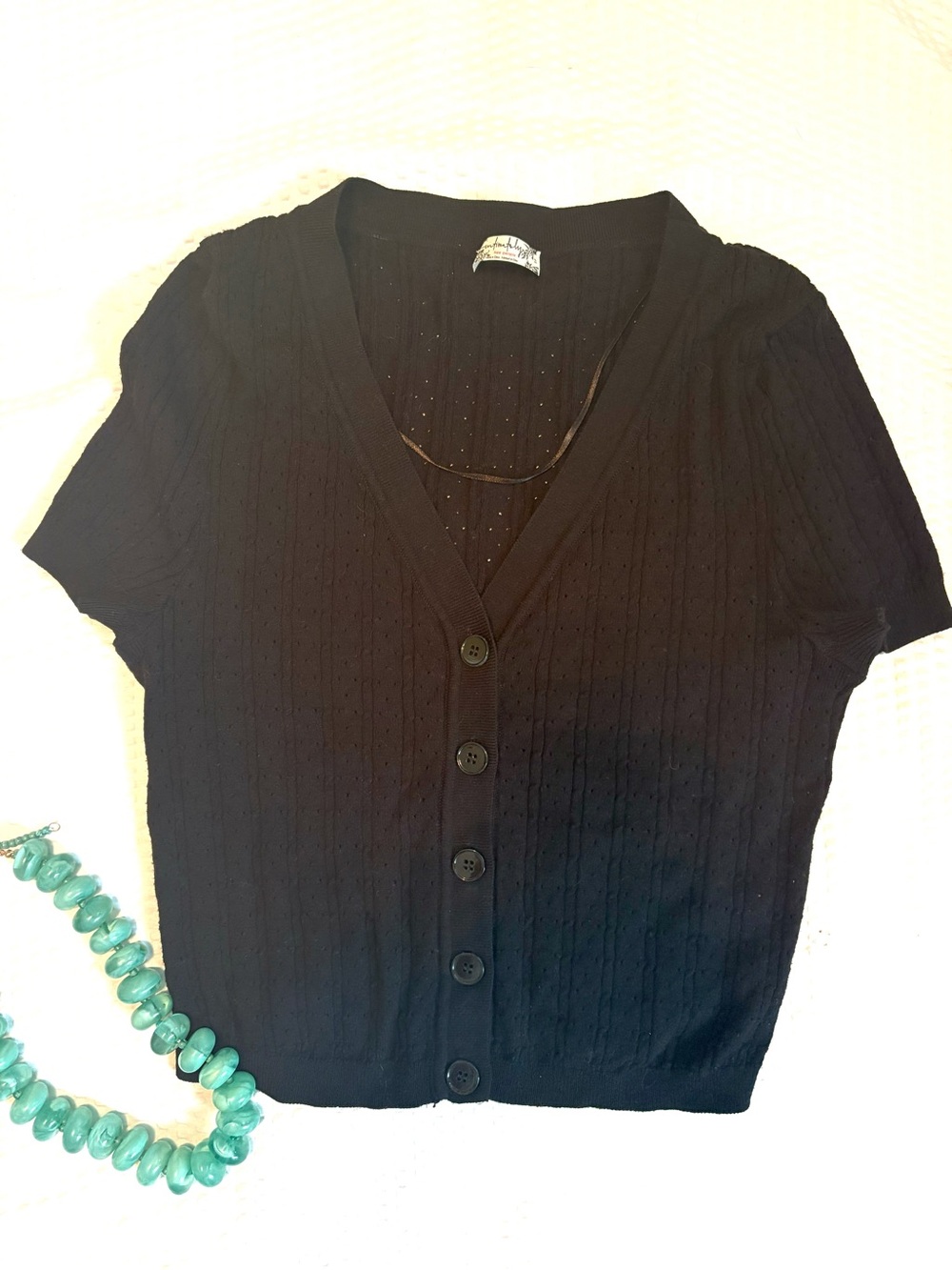 Intimately Free People Black Short Sleeve Button Front Knit Crop Top - Small
